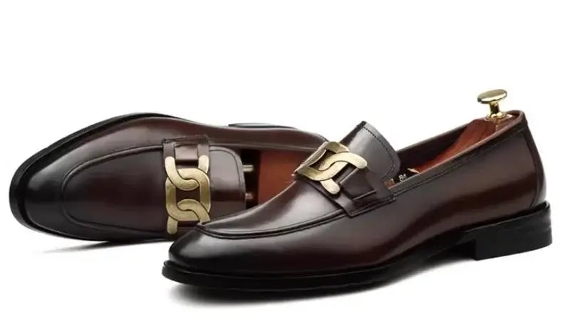 Men's Metal Buckle Genuine Leather Slip-On Wedding Dress Shoes
