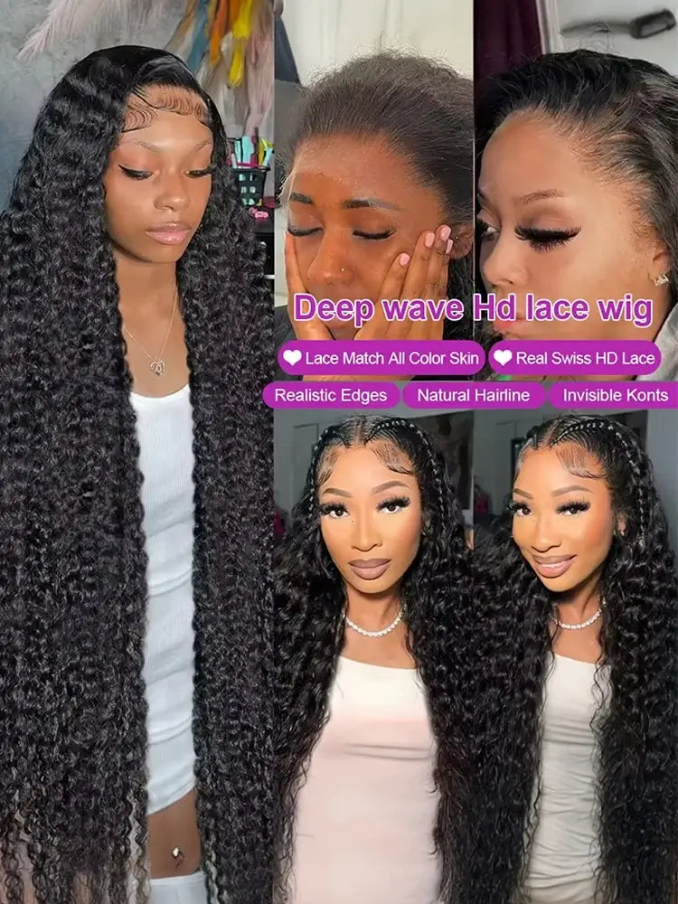 300% High Density Loose Deep Wave 40 46 50 Inch 13x6 13x4 HD Lace Frontal Human Hair Wig Brazilian 360 Full Curly Wigs For Women