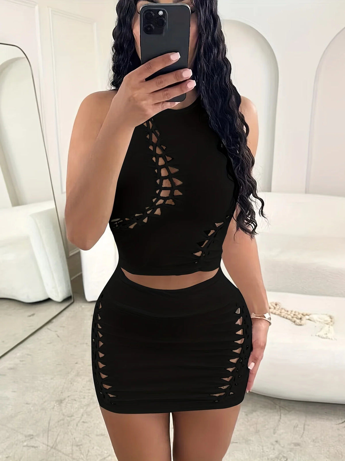 Women's Autumn Tank Top and Mini Skirt Two-Piece Set