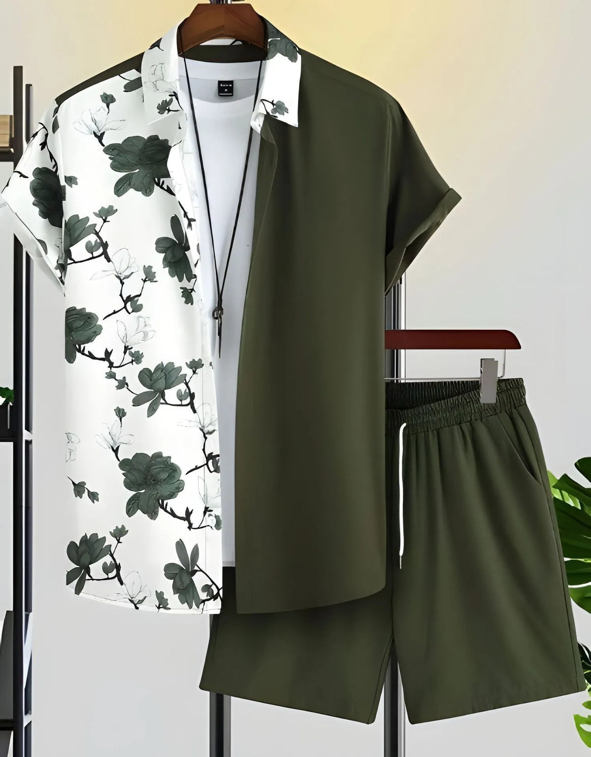 Men's Coconut Print Shirt and Shorts Two-Piece Set