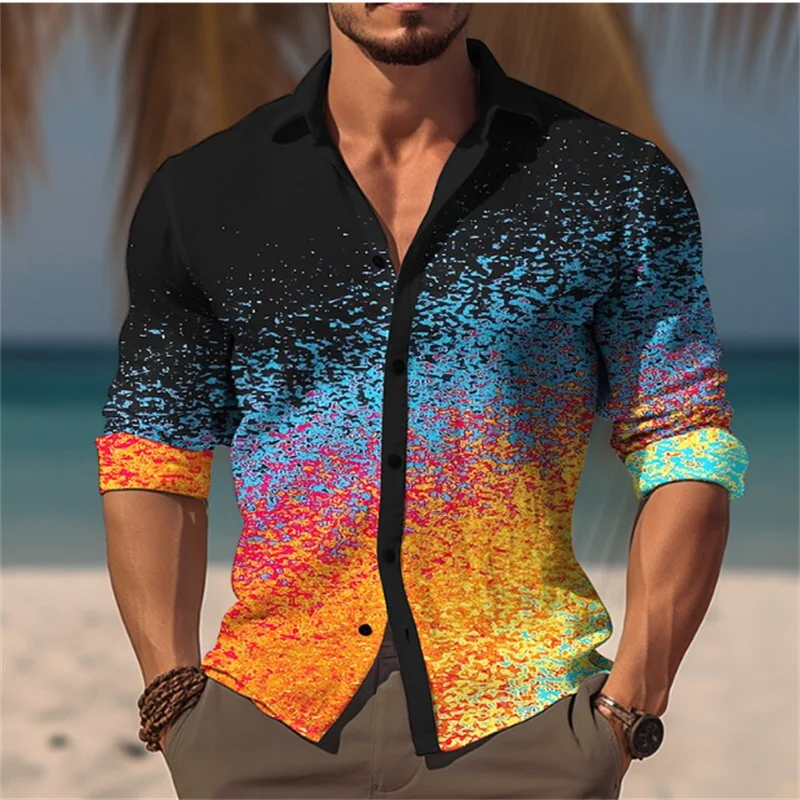 Men's Geometric Flower Pattern Button Shirt T-Shirt Set