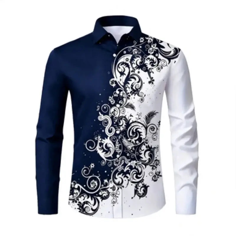 Men's Printed Long-Sleeve Collared Shirt, European Pattern
