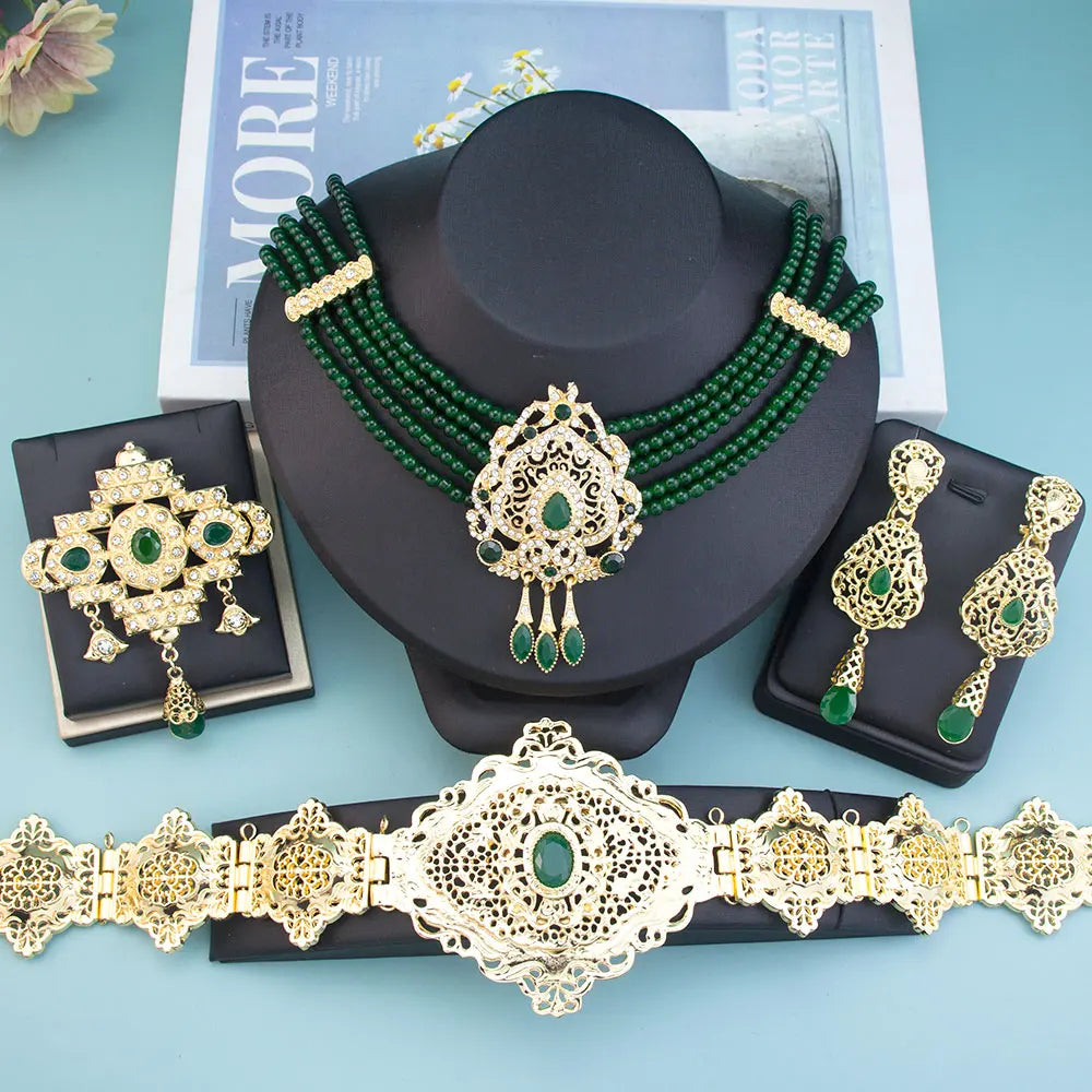Women's Gold Morocco Caftan Belt, Choker, and Bridal Earrings