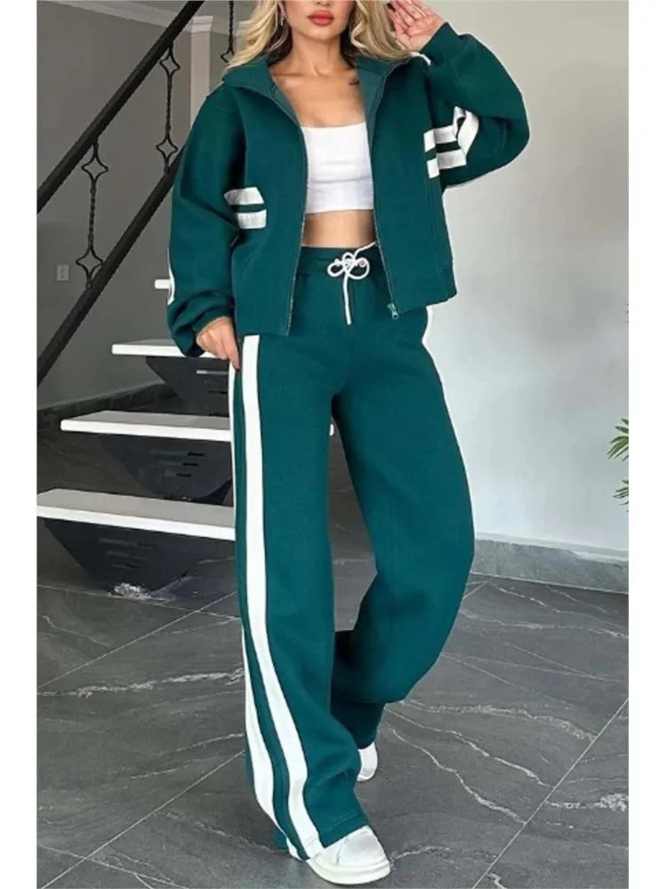 Women's Striped Zip Hoodie and Side-Stripe Pants Set