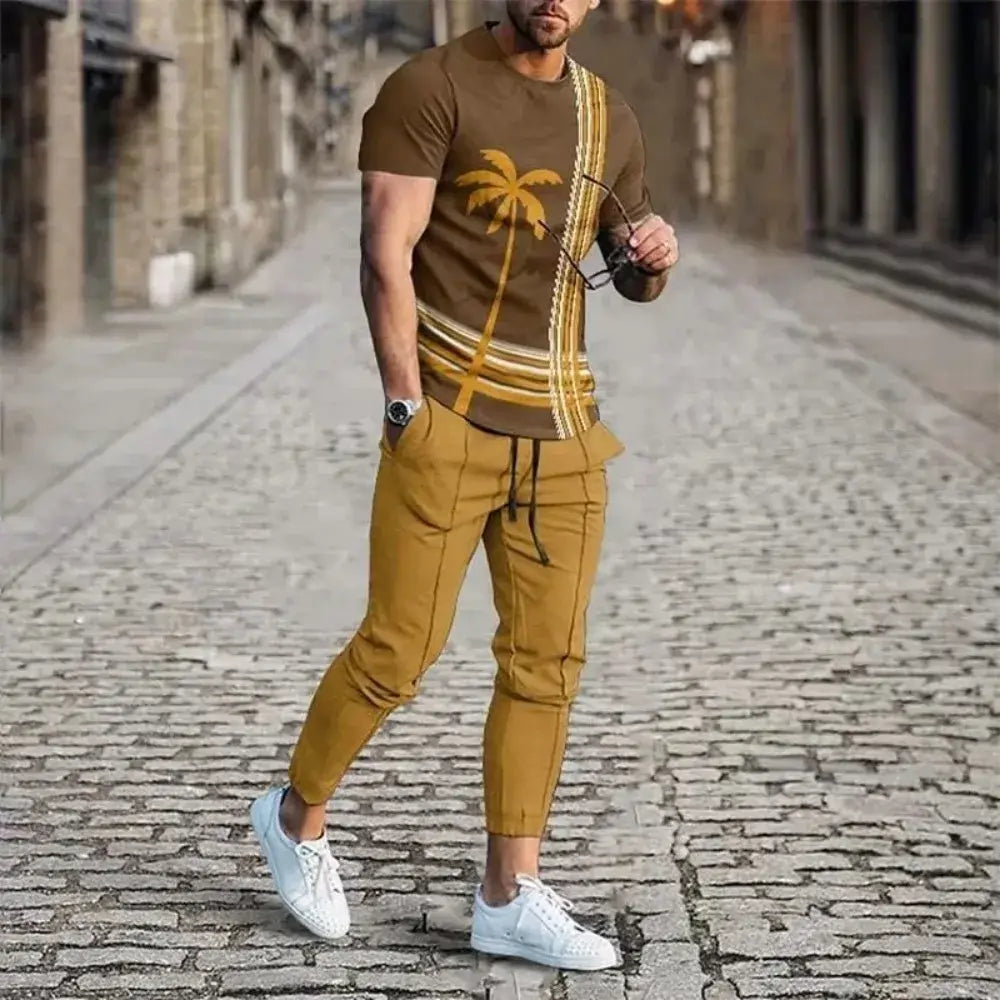 Men's 3D Print Short Sleeve T-Shirt and Pants Set