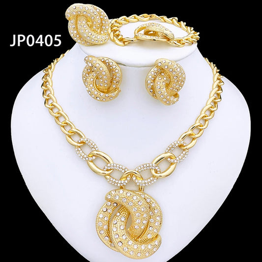Women's 18K Gold Plated Necklace Earrings Ring Bracelet Set