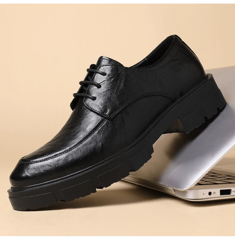 Men's Genuine Leather Elevator Dress Shoes 5/8/10CM Taller