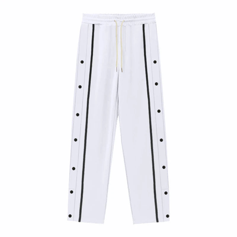 Men's Loose Solid Patchwork Side Button Straight Trousers
