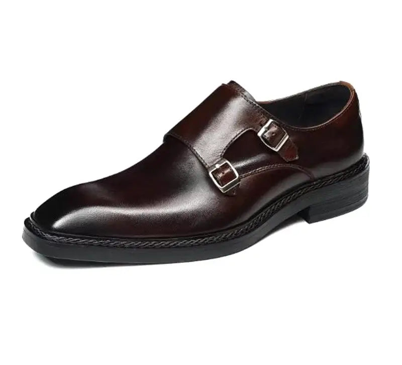 Men's Cowhide Square Toe Double Monk Strap Dress Shoes