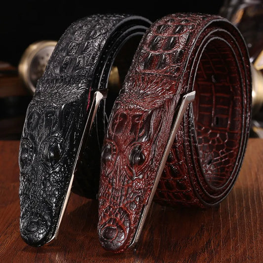 Men's 3D Alligator Crocodile Cow Leather Belt Coffee Black
