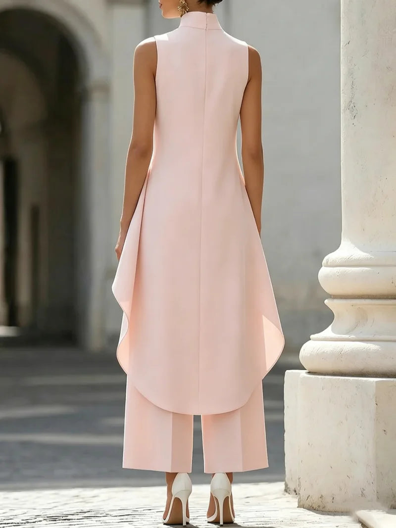 Sleeveless High Neck Asymmetrical Layered Wide Leg Jumpsuit for Women Elegant Formal Evening Wear