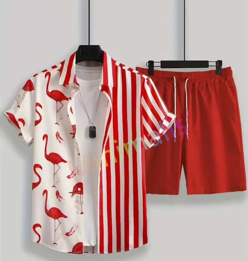 Men's Coconut Print Shirt and Shorts Two-Piece Set