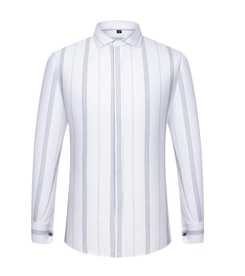 Men's Slim Fit French Cuff Long-Sleeve Wedding Dress Shirt
