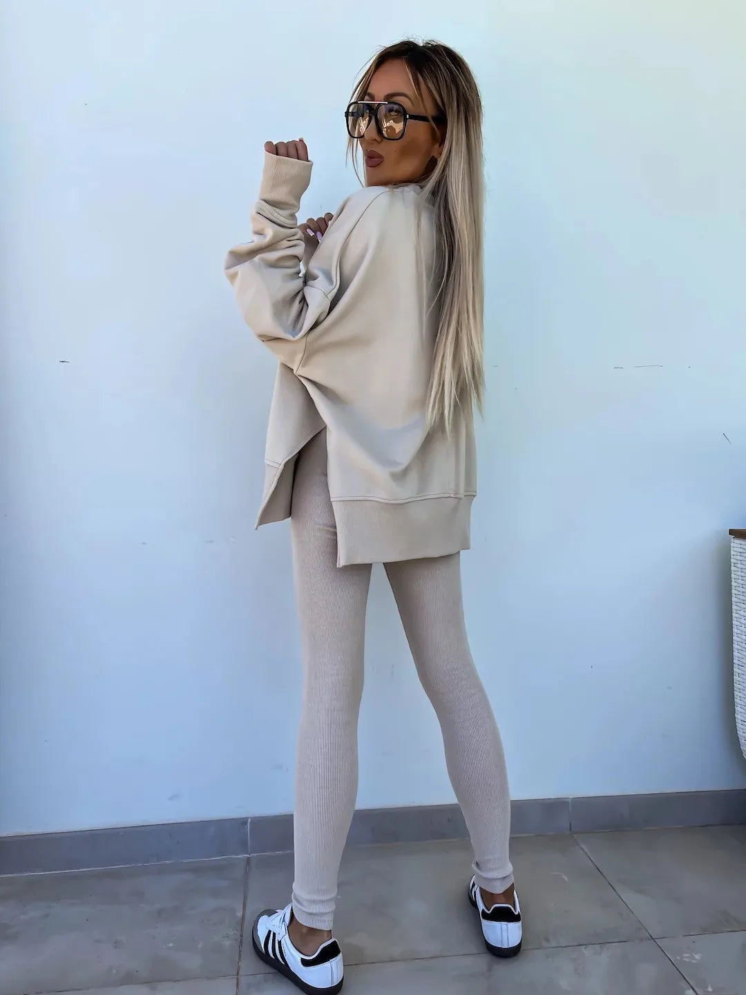 Women's Loose Shirt and Tight Pants Two-Piece Set