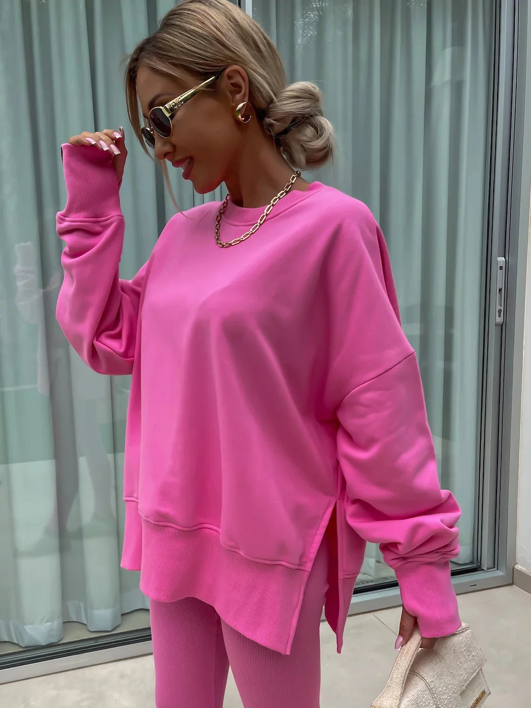 Women's Loose Shirt and Tight Pants Two-Piece Set