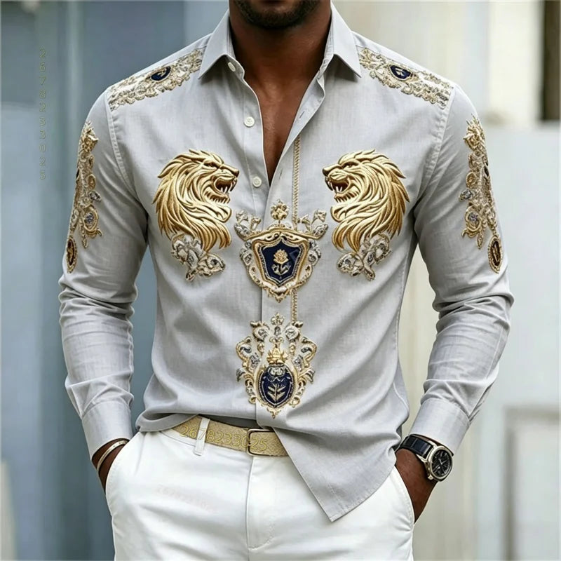 Men's Baroque Lion Head Slim Fit Long Sleeve Shirt XS-6XL