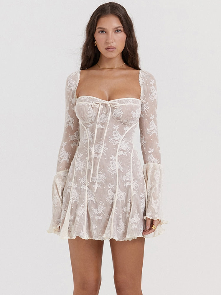 Women's Square Collar Print Backless Mini Dress