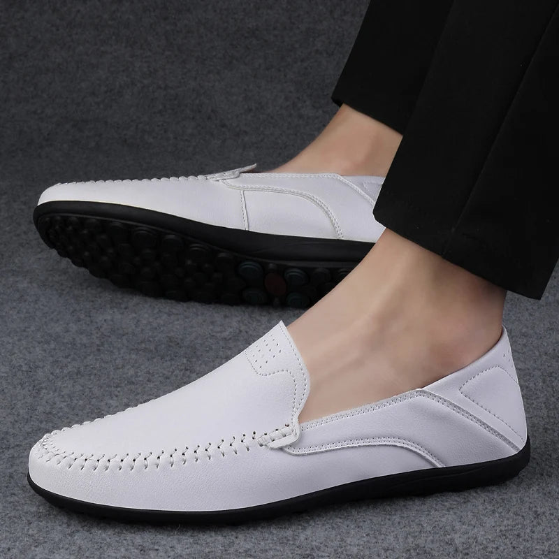 Men's Italian Soft Leather Slip-On Moccasin Boat Loafers