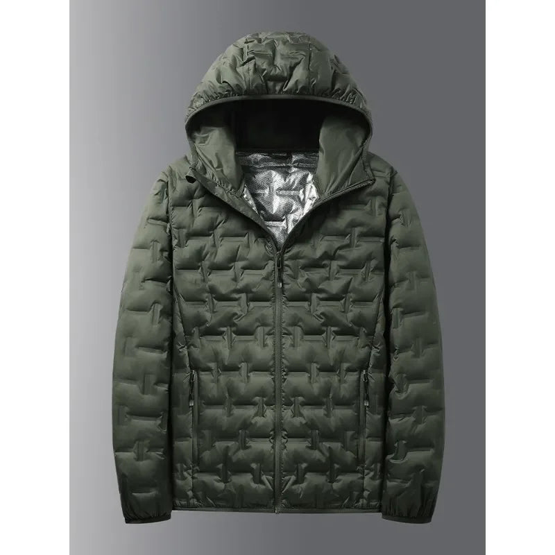 Men's Winter White Graphene Hooded Puffer Jacket, Windproof Down Coat