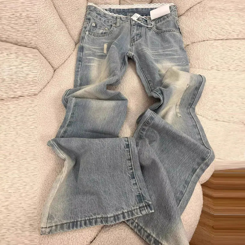 Women's Plus Size Light Wash Flared Low-Rise Bell Bottom Jeans