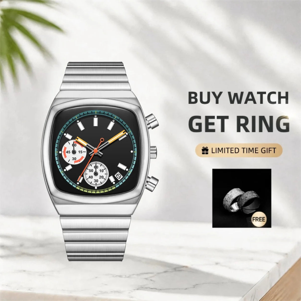 Men's Square Dial Splash-Resistant Automatic Mechanical Watch