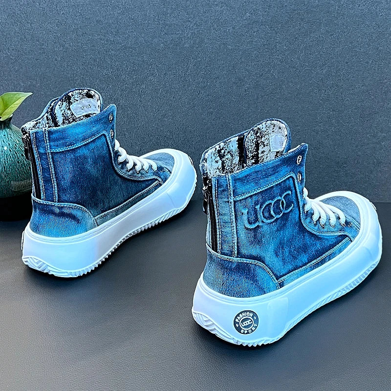 Men's Denim Chunky Ankle Boots Sneakers