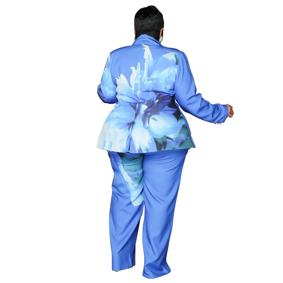Women's Plus Floral Print Blazer and Wide-Leg Pants Set