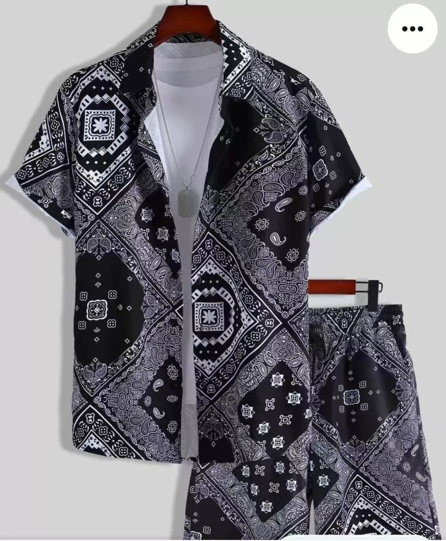 Men's Coconut Print Shirt and Shorts Two-Piece Set