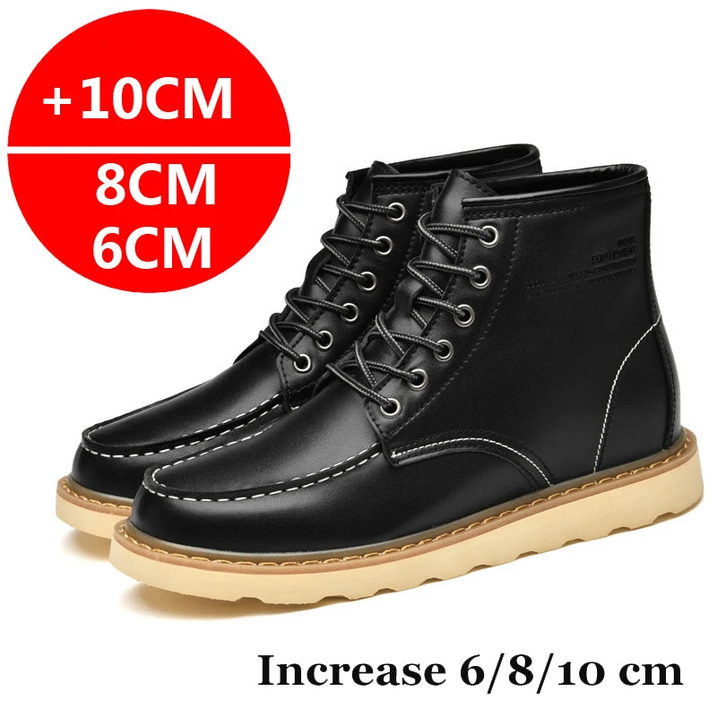Men's Hidden Heel Elevator Leather Height Boots 6-10CM