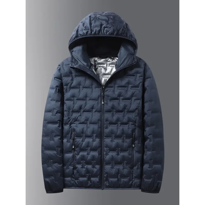 Men's Winter White Graphene Hooded Puffer Jacket, Windproof Down Coat