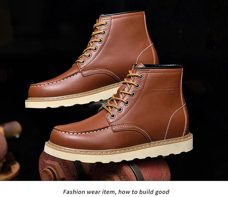 Men's Hidden Heel Elevator Leather Height Boots 6-10CM
