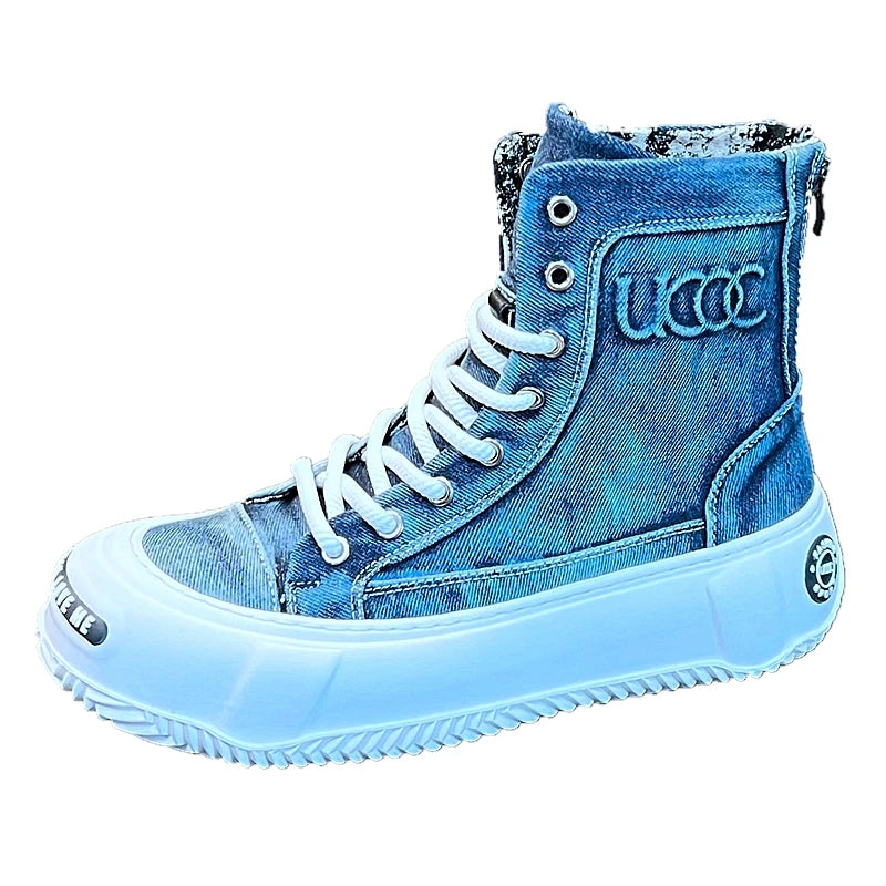 Men's Denim Chunky Ankle Boots Sneakers