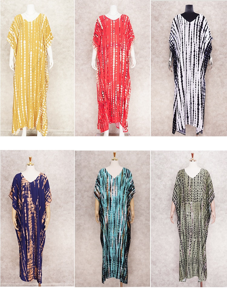 Women's Bohemian Printed V-Neck Batwing Split Maxi Dress