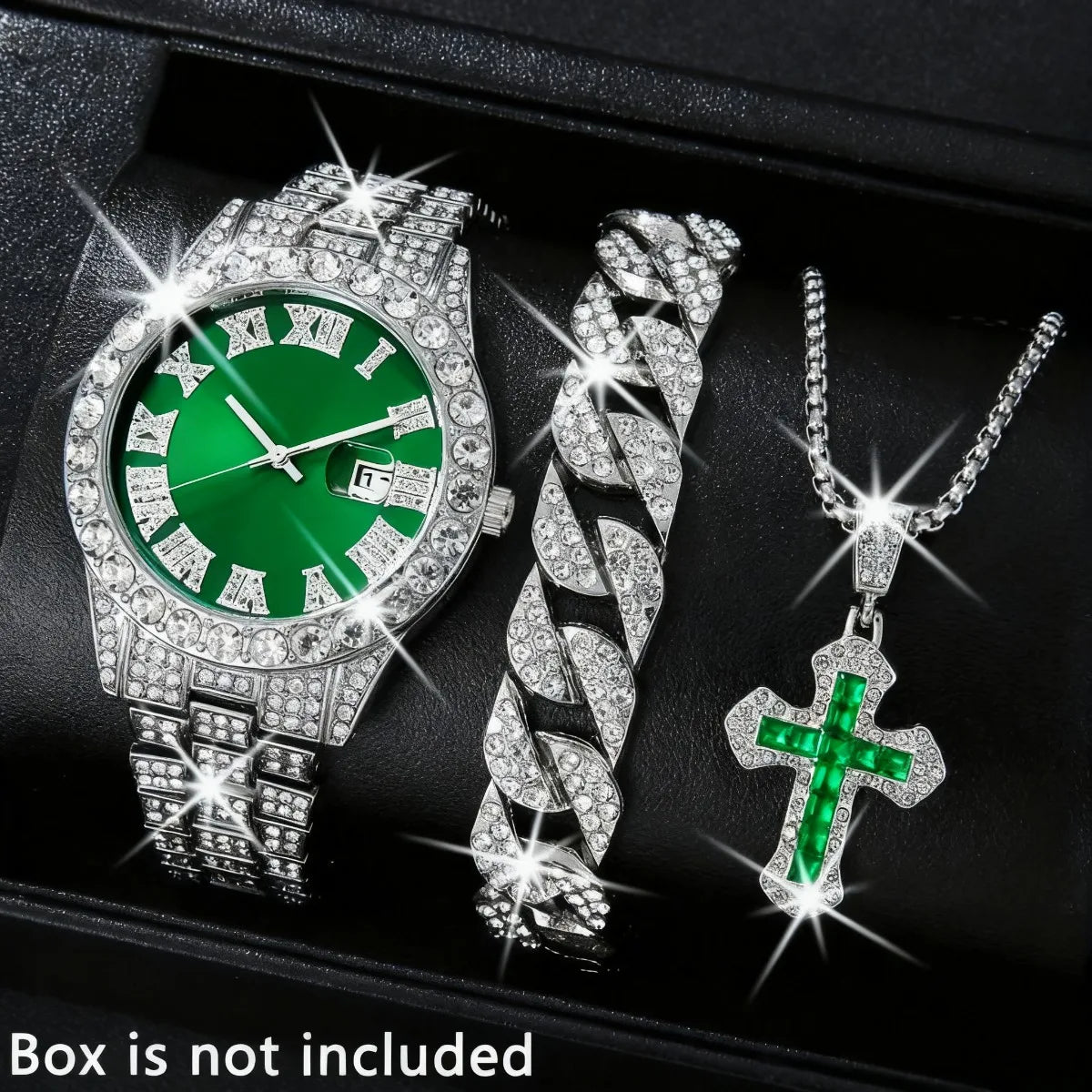 Men's 3-Piece Diamond Quartz Watch, Bracelet and Necklace Set
