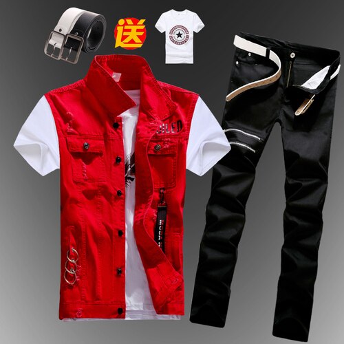Men's Slim Fit Sleeveless Denim Vest and Jeans Two-Piece Set