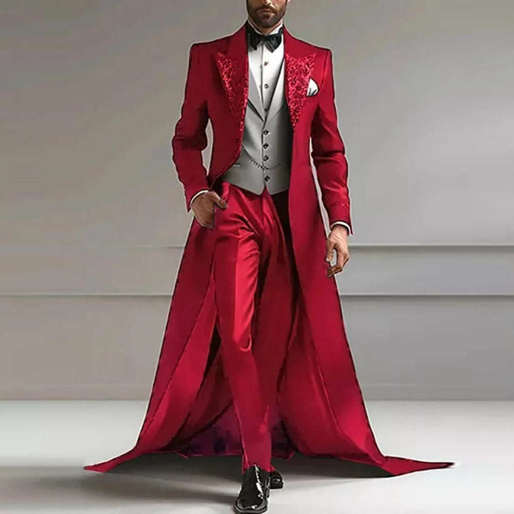 Men's Sparkly Sequins Lapel Prom Tuxedo 3-Piece With Train