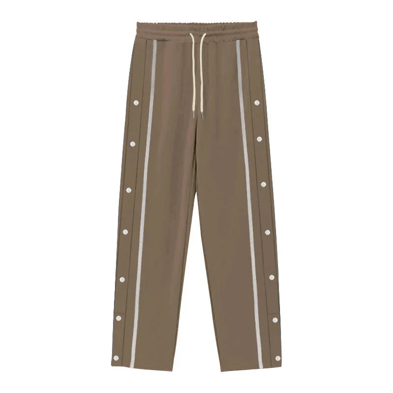 Men's Loose Solid Patchwork Side Button Straight Trousers