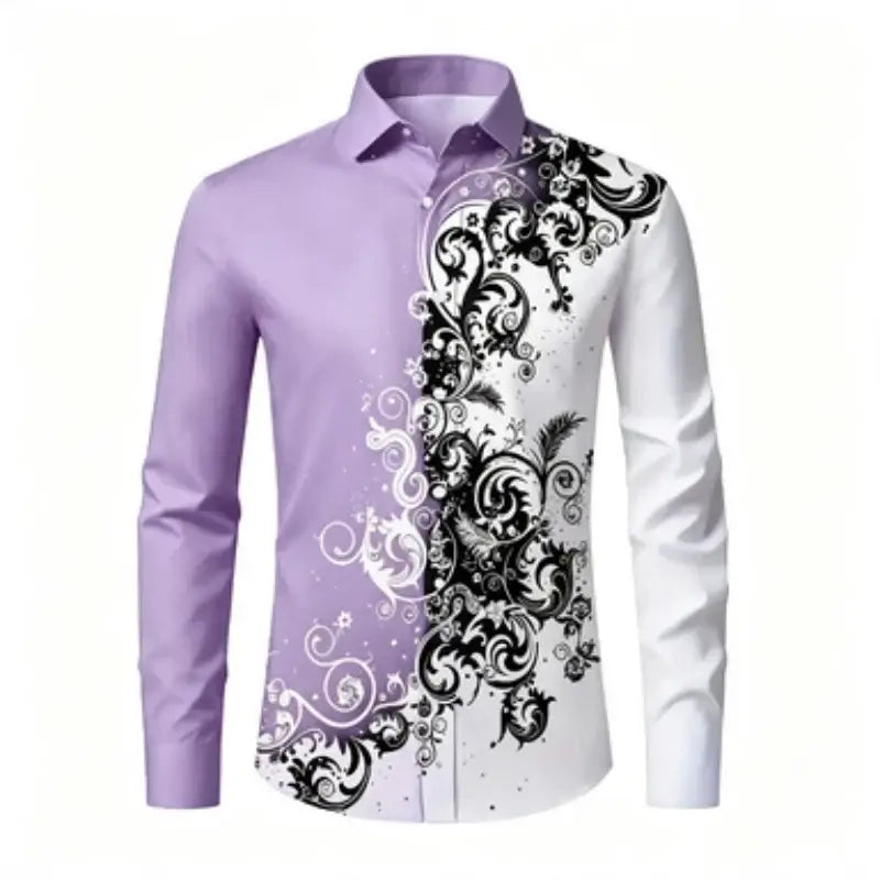 Men's Printed Long-Sleeve Collared Shirt, European Pattern