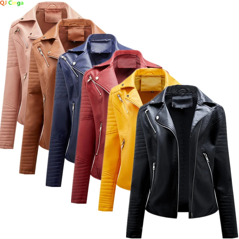 Women's Faux Leather Zipper Biker Jacket