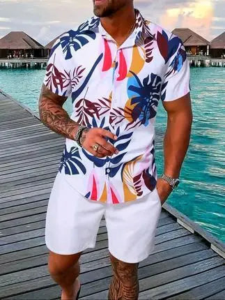 Men's Coconut Print Shirt and Shorts Two-Piece Set