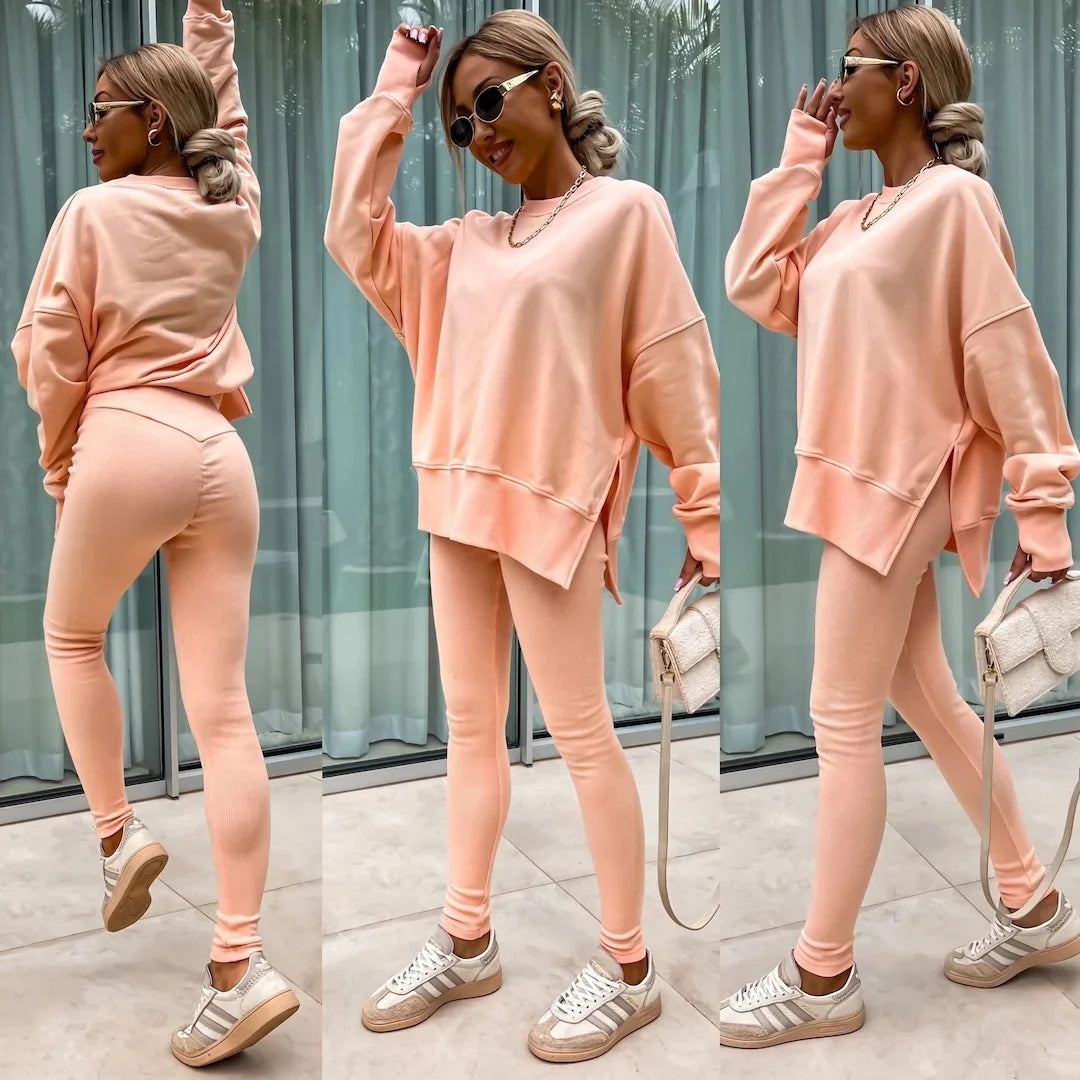 Women's Loose Shirt and Tight Pants Two-Piece Set