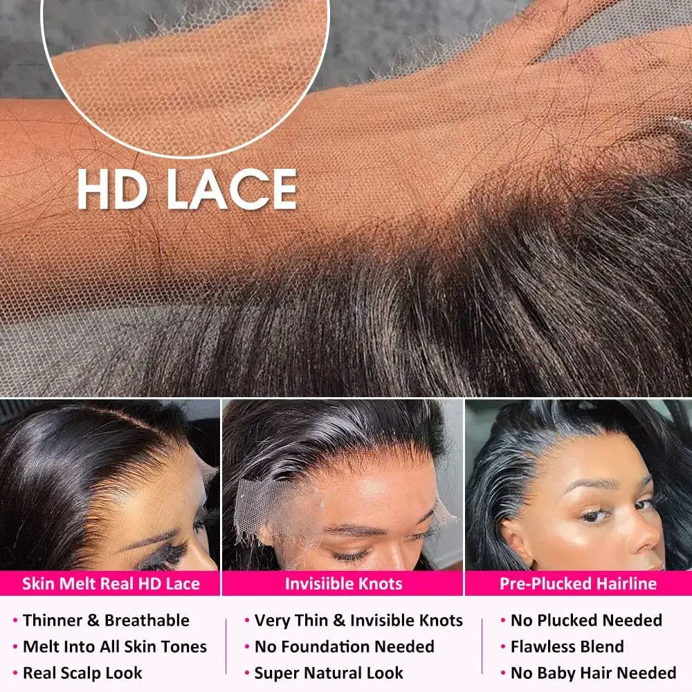 HD Lace for Raw Indian Body Wave 250% Density 40 42 inch 13x6 HD Lace Front Human Hair Wigs 13x4 Frontal Wigs Women Glueless Closure Wigs