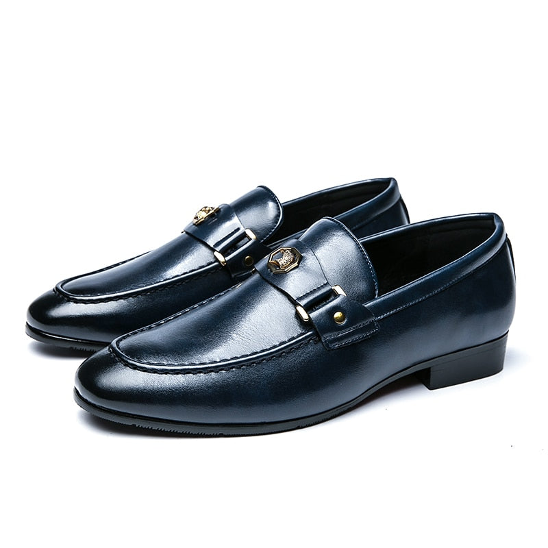 Men's Black Round Toe Slip-On Dress Loafers