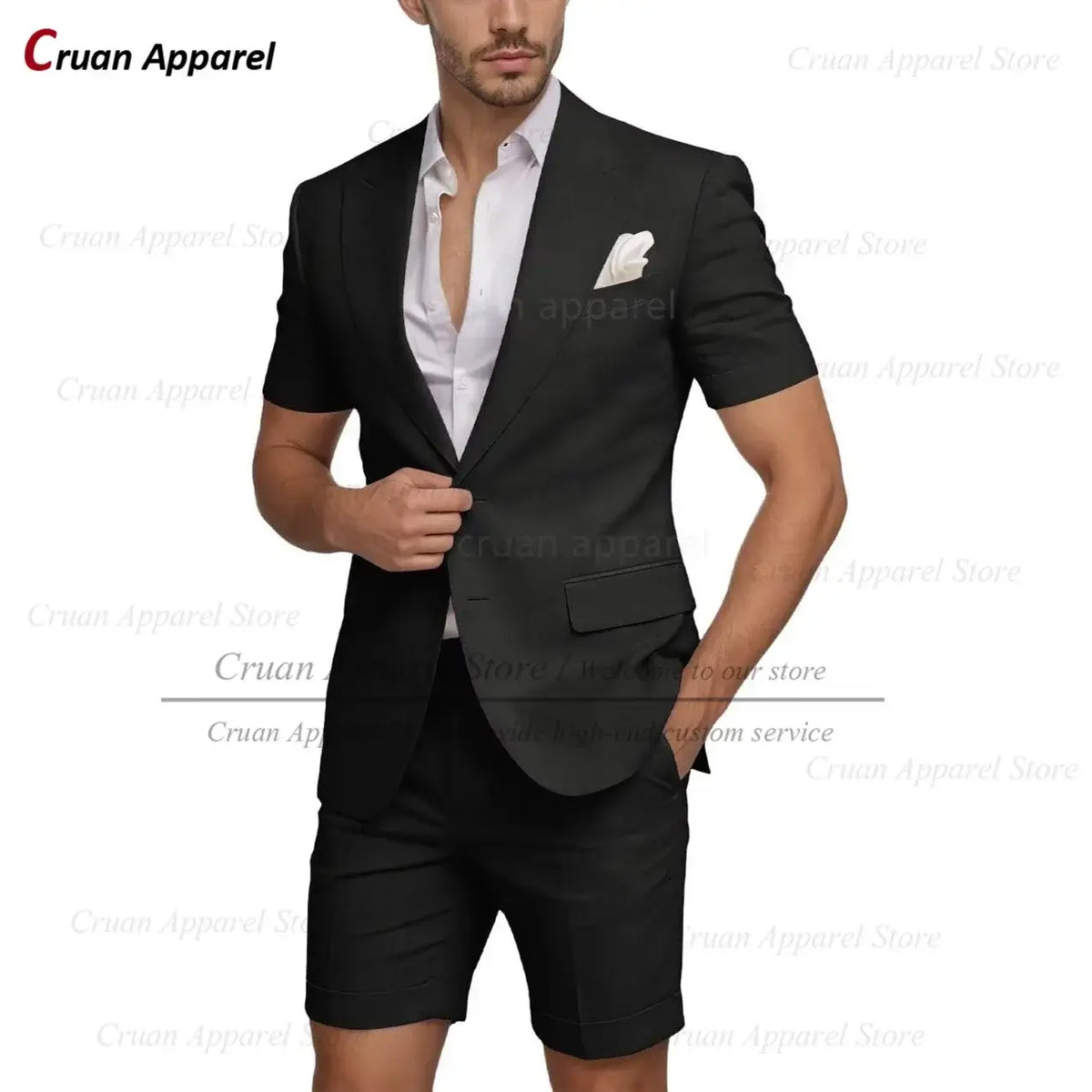 Men's Slim Fit Linen Beach Wedding Short Suit, 2-Piece