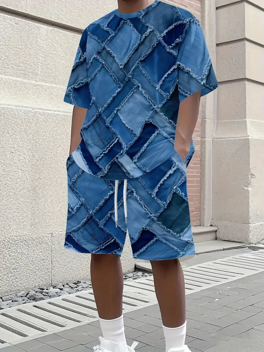 Men's 3D Print Summer Two-Piece Set, Sporty Soft Skin-Friendly