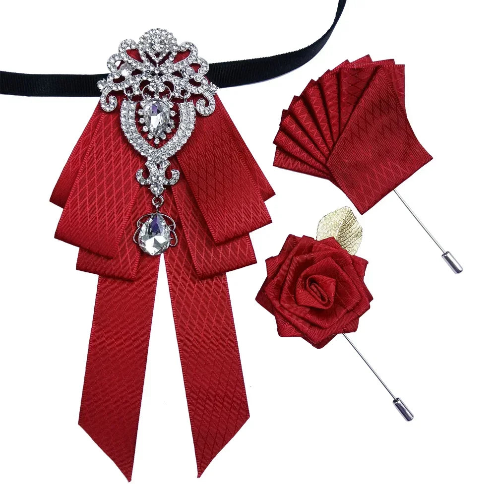 Men's Women's Wedding Bow Tie Brooch Flower Corsage 3-Piece Set