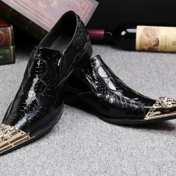 Men's Glitter Gold Italian Pointed Leather Wedding Dress Shoes