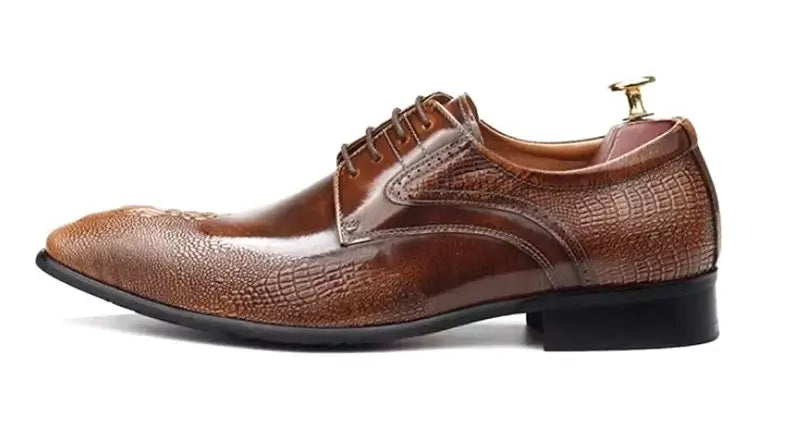 Men's Crocodile-Pattern Pointed Toe Leather Dress Shoes