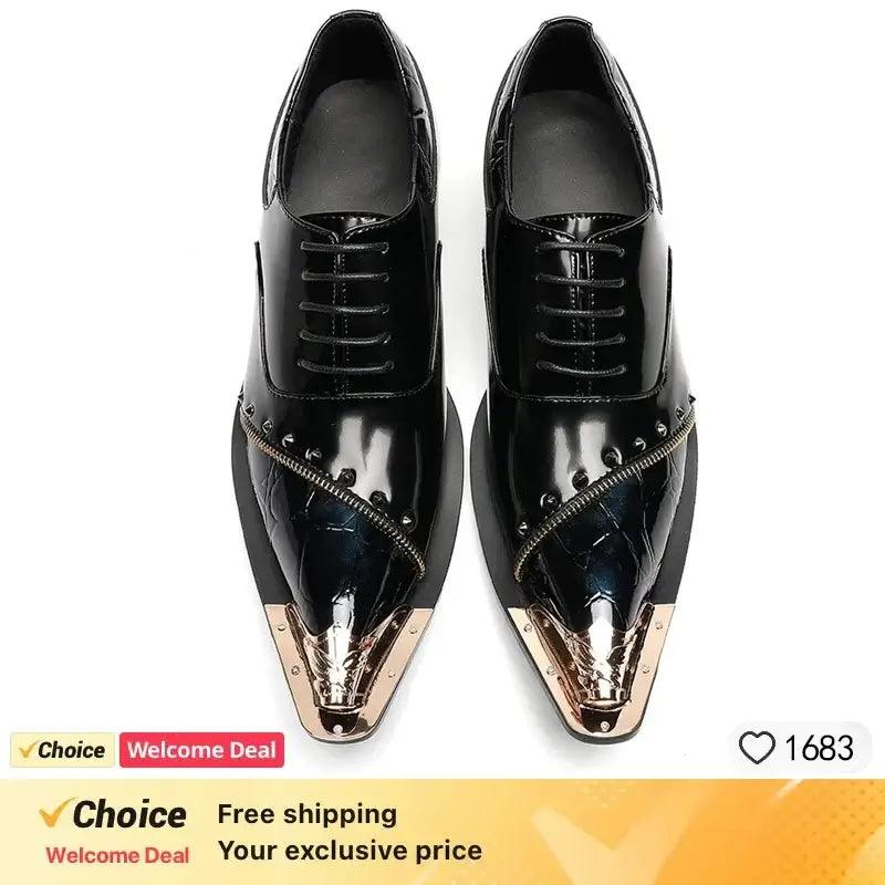 Men's Glitter Gold Italian Pointed Leather Wedding Dress Shoes