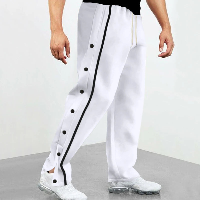Men's Loose Solid Patchwork Side Button Straight Trousers
